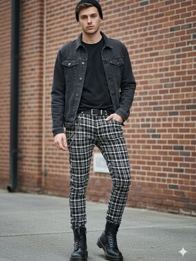 Men's Black and White Plaid Pants
